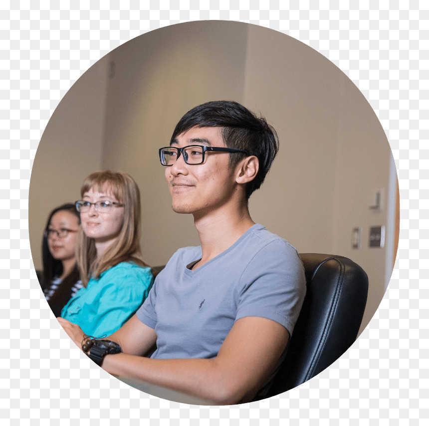 Asu Students Sit In A Classroom Smiling - Sitting, HD Png Download - arizona state outline png