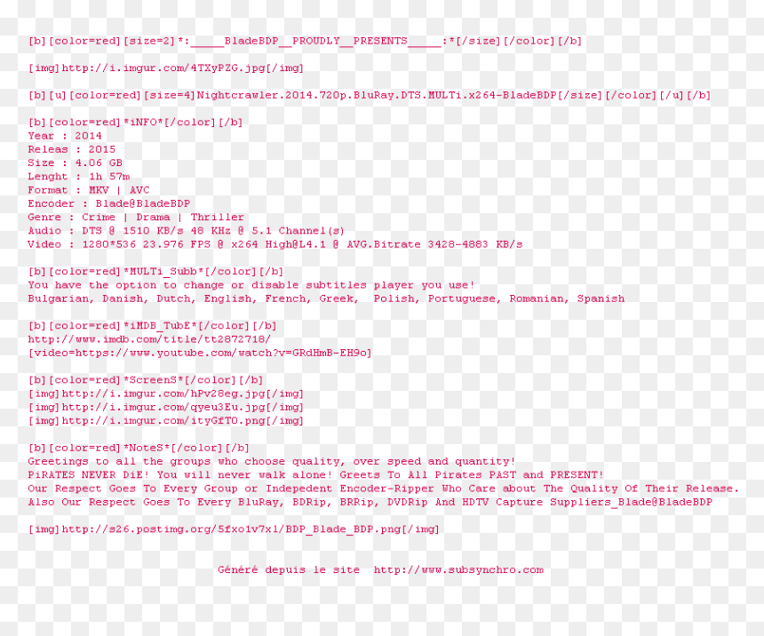 Nfo De La Release Nightcrawler, HD Png Download - nightcrawler png