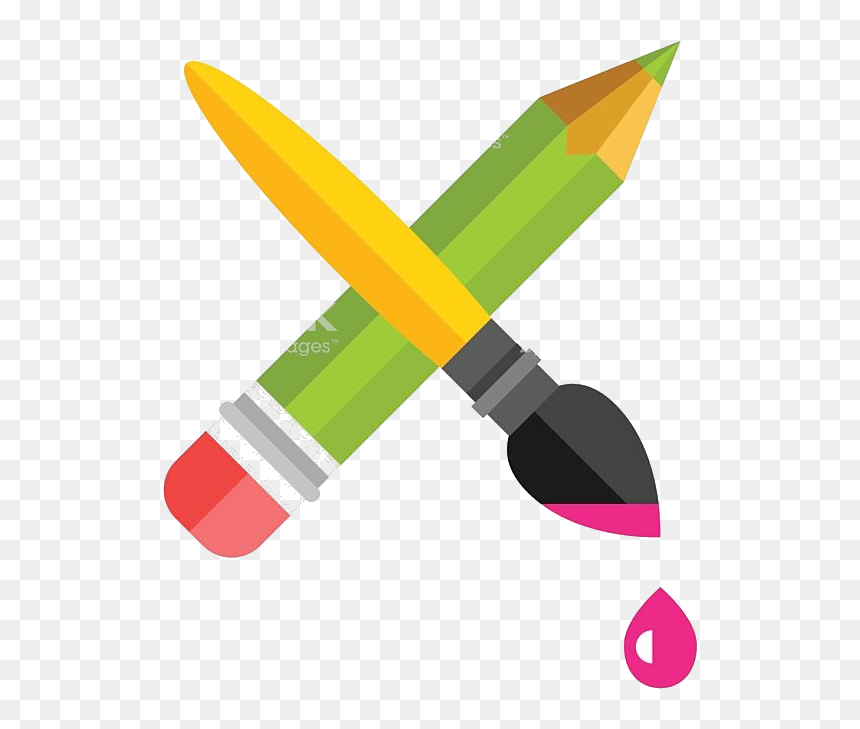 Pencil Collection Of Free Clipart Paintbrush Barbed - Crayon Et Pinceau Dessin, HD Png Download - paintbrush icon png