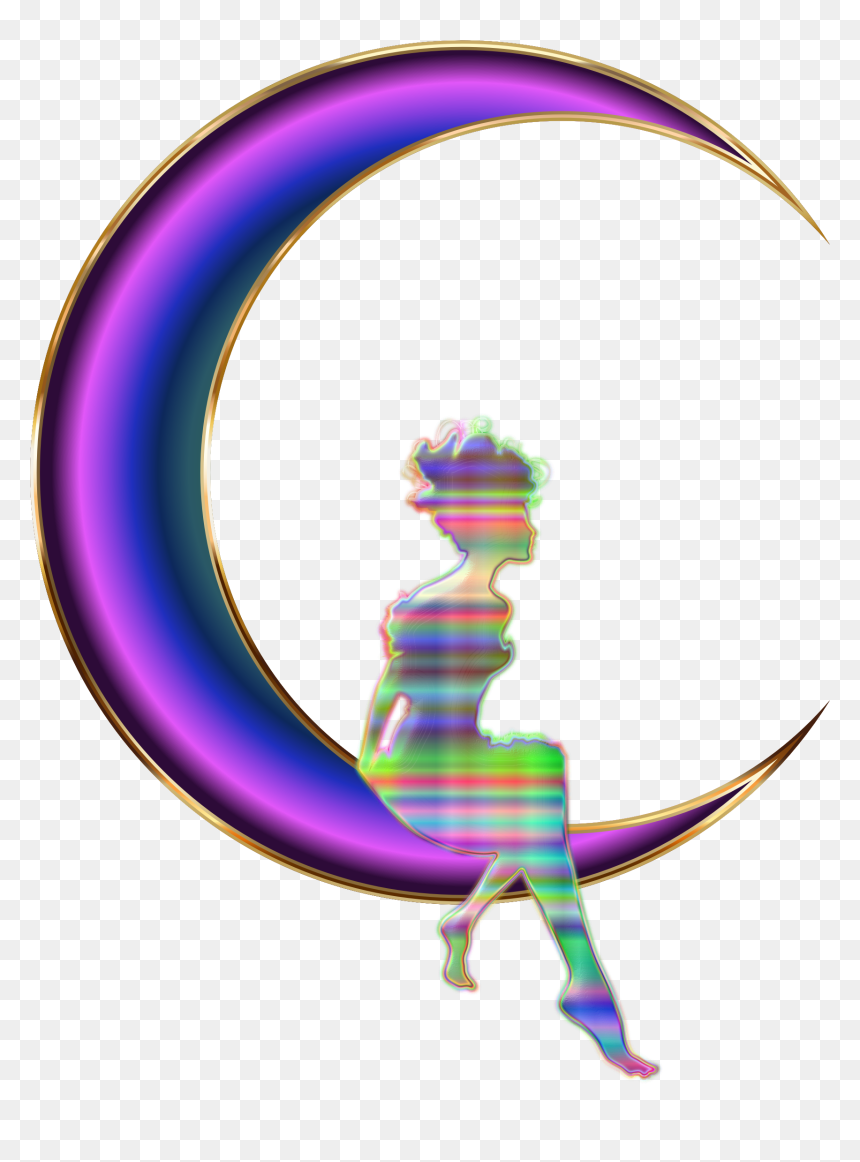Chromatic Fairy Sitting On Crescent Moon - Portable Network Graphics, HD Png Download - moon clip art png