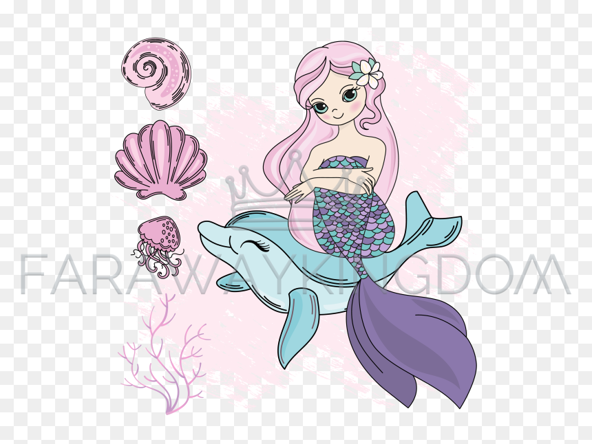 Cartoon Mermaid On A Dolphin, HD Png Download - dolphin vector png