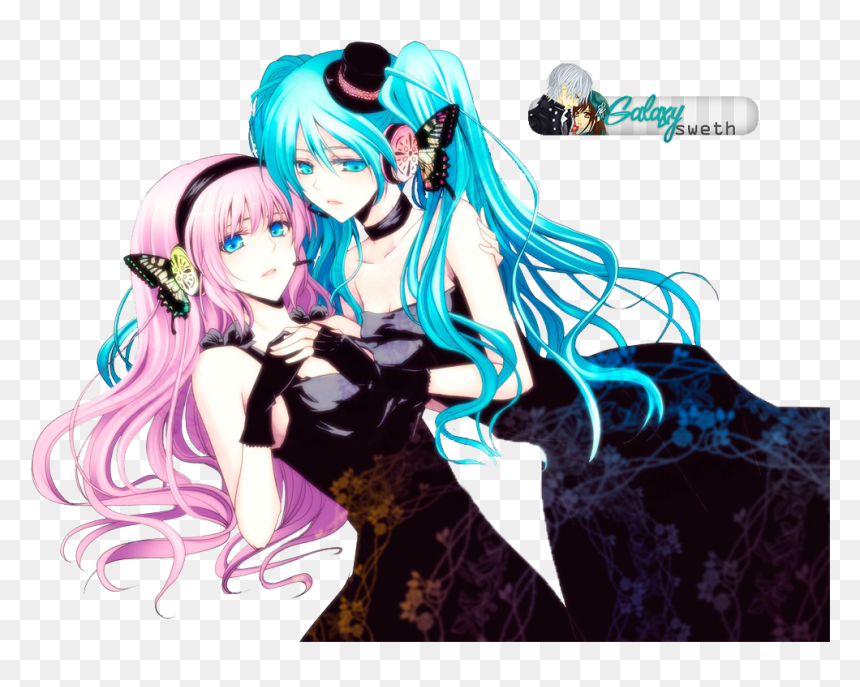 2 Anime Girl With Blue Hair And Pink Hair, HD Png Download - megurine luka png
