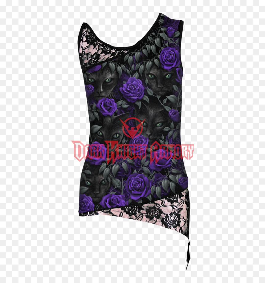 Purple & Black Lace Tank Top , Png Download - Purple Gothic Shirt Womens, Transparent Png - purple lace png