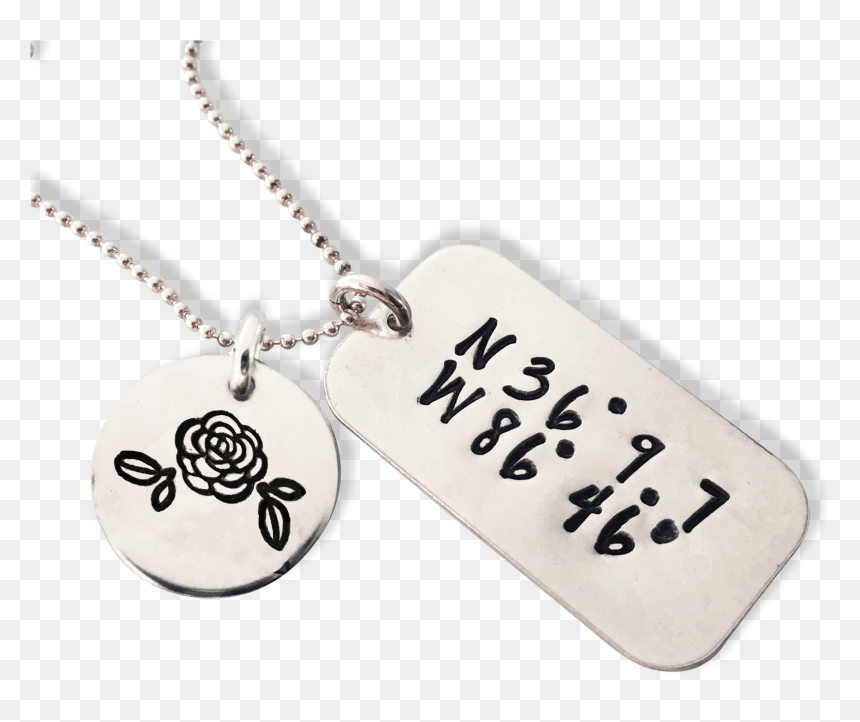 Sterling Mini Dog Tag Coordinate Necklace - Locket, HD Png Download - dog tag chain png