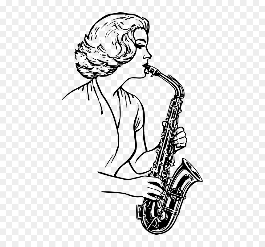 Playing Saxophone Clipart Black And White, HD Png Download - saxophone vector png