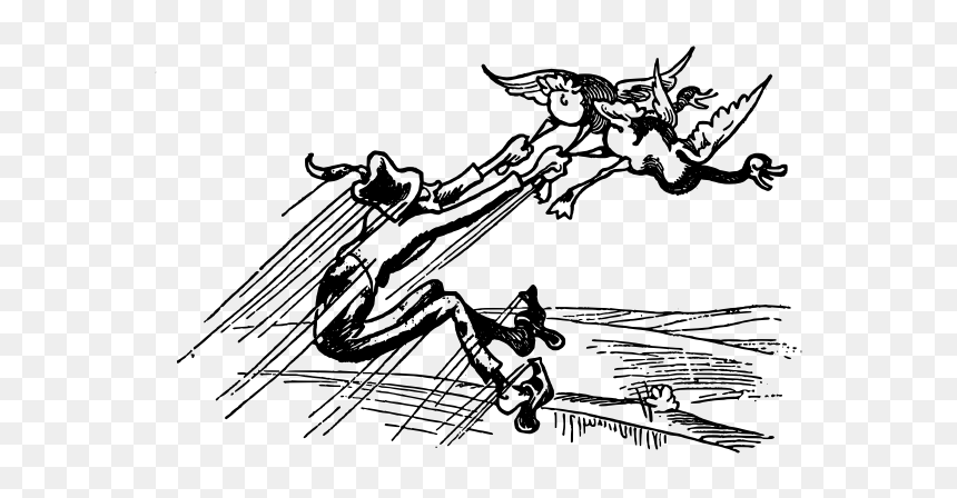 Vector Drawing Of Man Pulled By Flying Ducks - Max Und Moritz, HD Png Download - ducks flying png