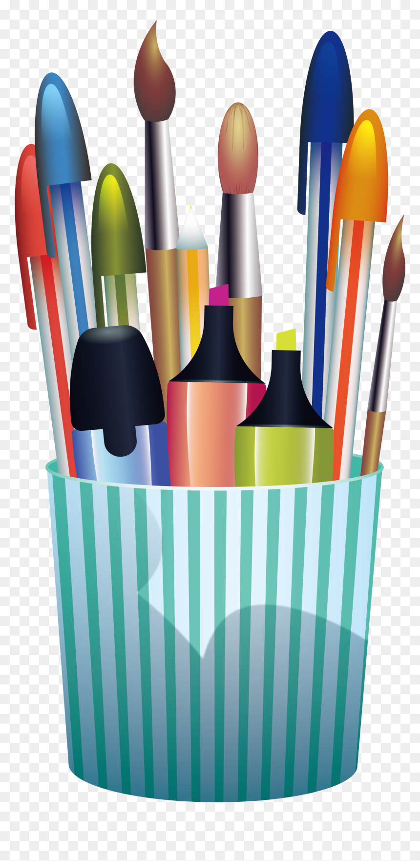 Pencil Clip Art Green Stripe Pen Container, HD Png Download - pencil clip art png