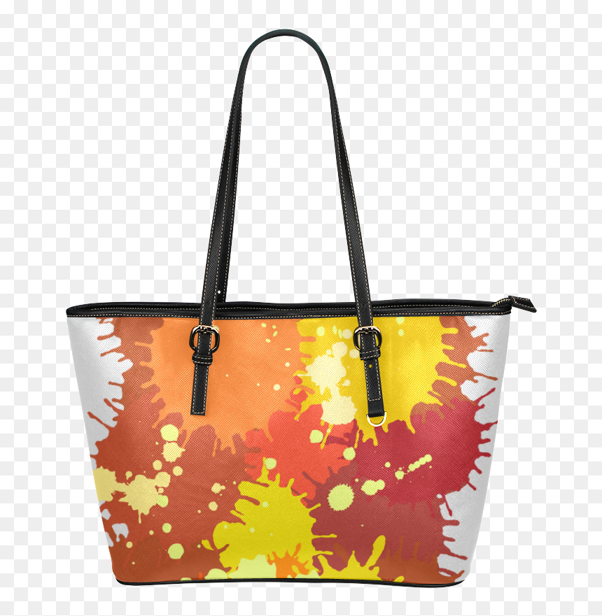 Summer Orange Yellow Splash Painting Leather Tote Bag/large - Shoulder Bag, HD Png Download - tote bag png