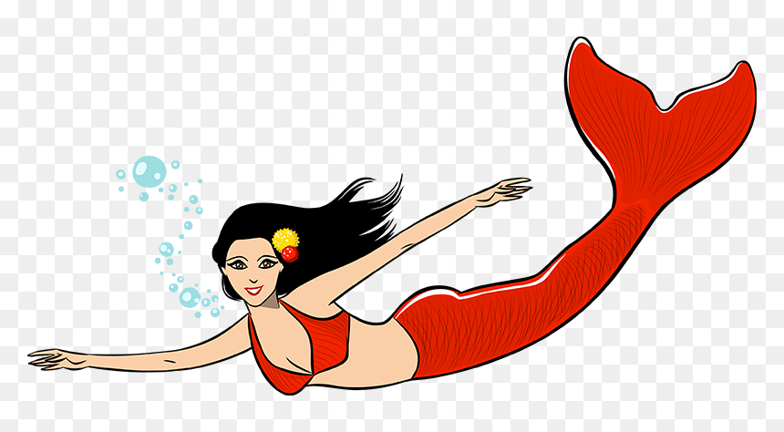 Red Mermaid - Swimming Mermaid Clip Art, HD Png Download - mermaid tails png