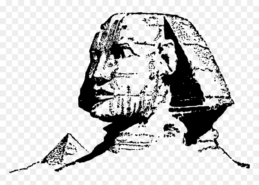 Human Behavior,head,art - Giza Sphinx Black And White, HD Png Download - pharaoh head png