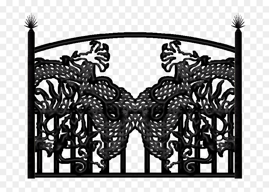 Dragon Wrought Iron Fence, HD Png Download - iron fence png