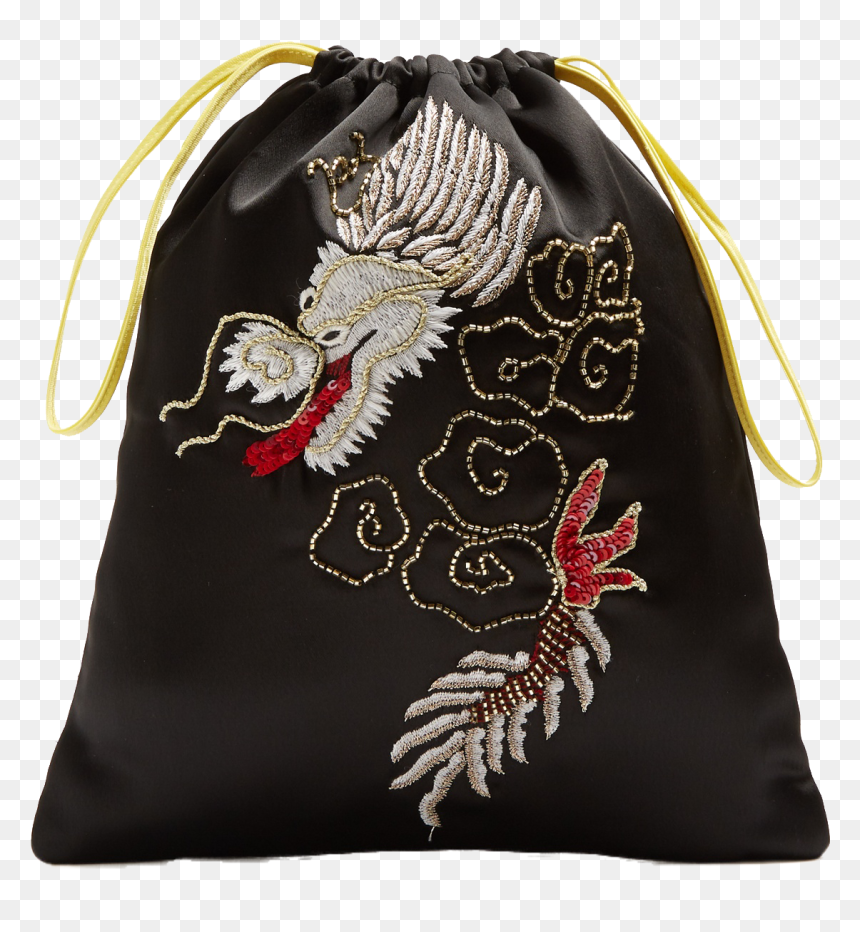 Attico Dragon-embroidered Satin Pouch - Handbag, HD Png Download - gucci flip flops png