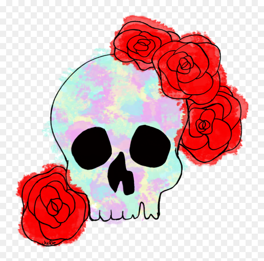 Free Black And White - Sugar Skull Floral Clipart, HD Png Download - skull and roses png