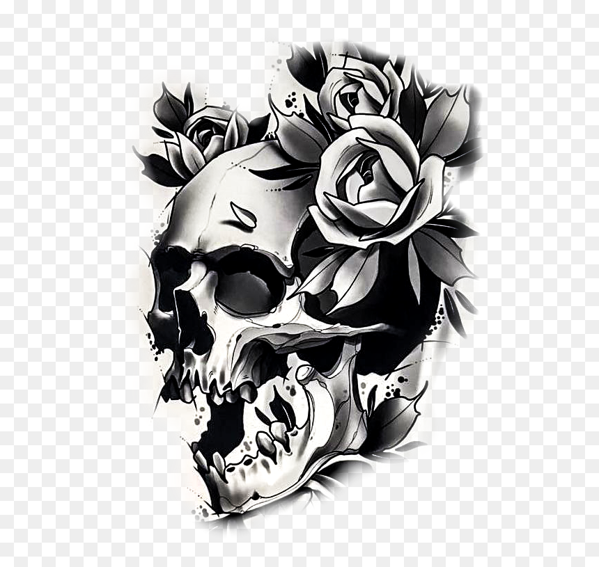 Skull, HD Png Download - skull and roses png