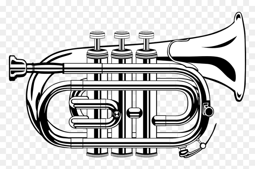 Trumpet Black And White, HD Png Download - trompeta png