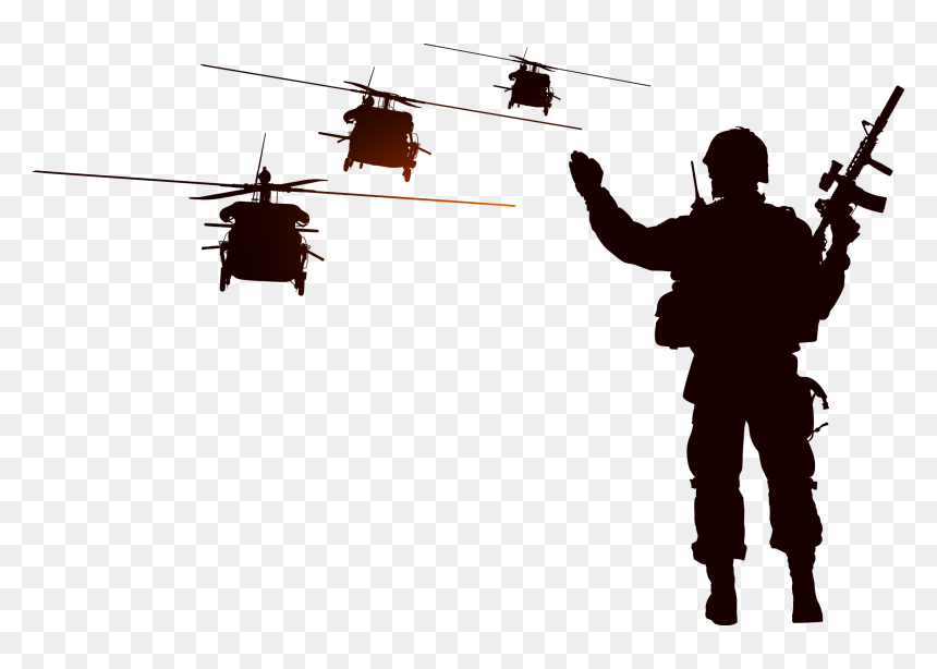 Soldier And Helicopter Silhouette, HD Png Download - soldier silhouette png