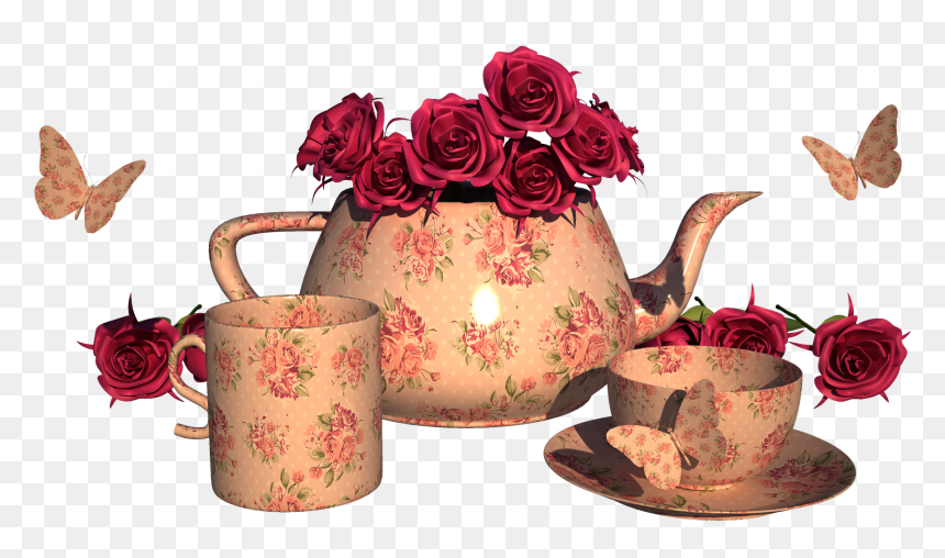 Vintage Rose Teacup Clipart Png - Garden Roses, Transparent Png - vintage tea cup png