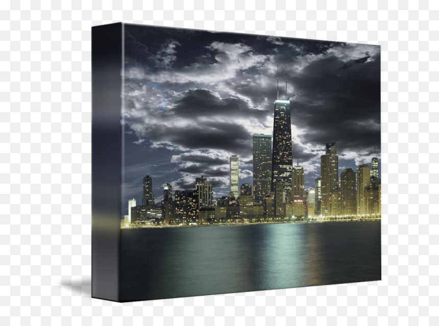 Skyline Gallery Wrap Canvas Art Skyscraper - Chicago Skyline Stormy Night, HD Png Download - stormy sky png