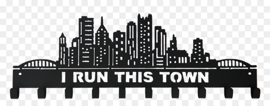 I Run This Town Skyline & Buildings Black 10 Hook Medal - Pittsburgh Medal Hanger, HD Png Download - buildings silhouette png