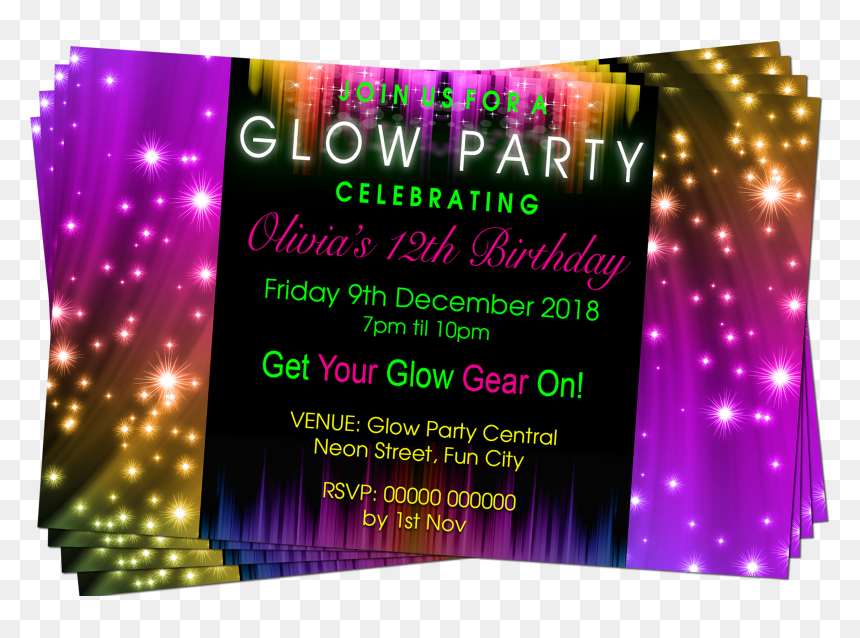 Purple, Pink Purple Green, Party Invitation - Invitacion De Estrellas Neon, HD Png Download - glow party png