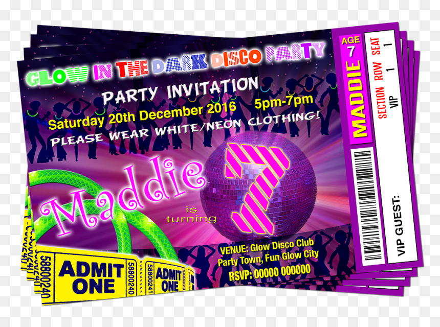 Clip Art Grandwazoodesign Invitations Birthdays Frontbackneon, HD Png Download - glow party png