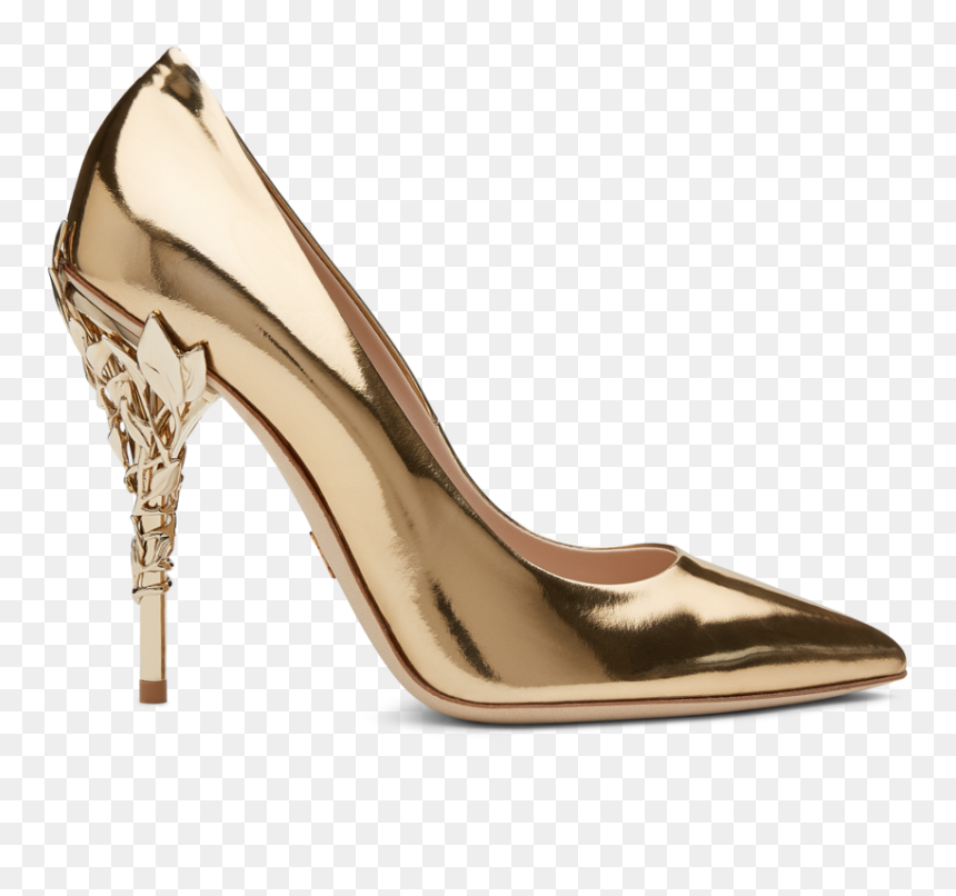 Gold Metallic Calf Leather With Light Gold Leaves"data - Basic Pump, HD Png Download - gold heels png