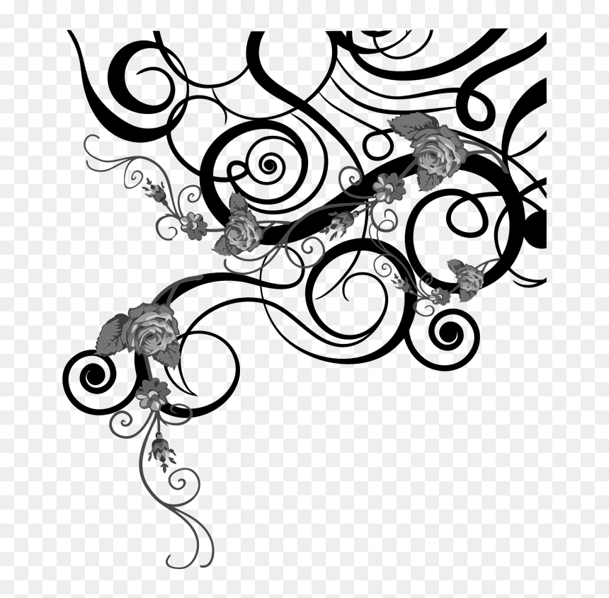 Rose Floral Flourish - Flower Decoration, HD Png Download - rose stencil png