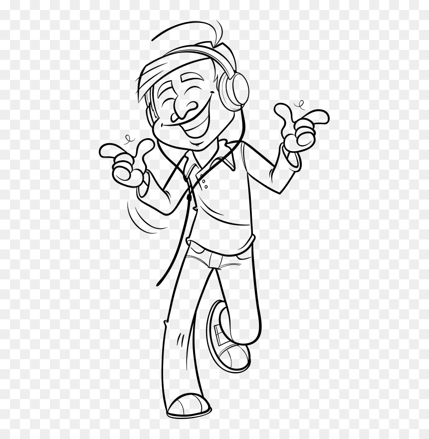 Man Listening To Music - Listening To Music Bw, HD Png Download - listening to music png