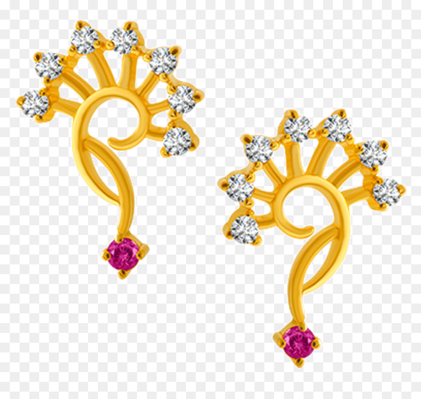 22kt Yellow Gold And American Diamond Stud Earrings - Illustration, HD Png Download - diamond stud png