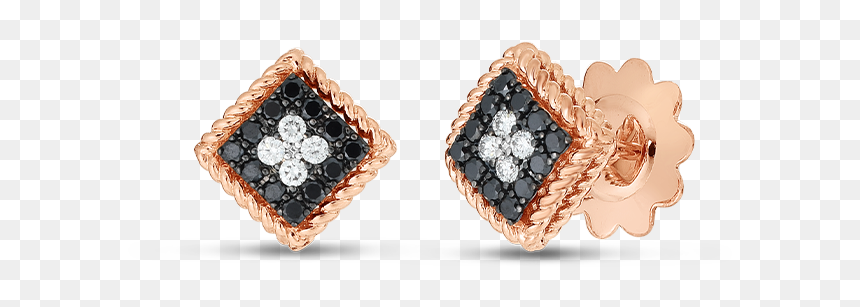 18k Rose Gold Palazzo Ducale Black & White Diamond - Earrings, HD Png Download - diamond stud png