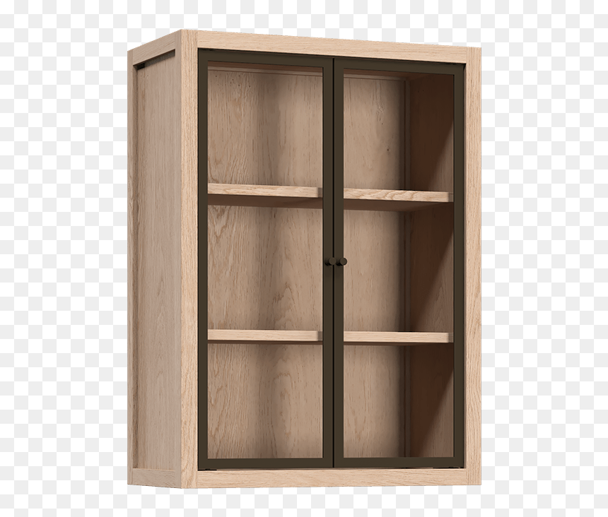 Coquo Radix White Oak Solid Wood Modular 2 Glass Doors - Shelf, HD Png Download - wooden shelf png