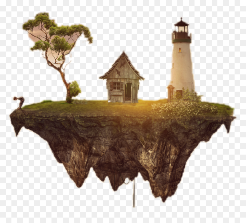#sticker #ledge #house #lighthouse #tree #grass #child - Floating Rock Transparent, HD Png Download - ledge png