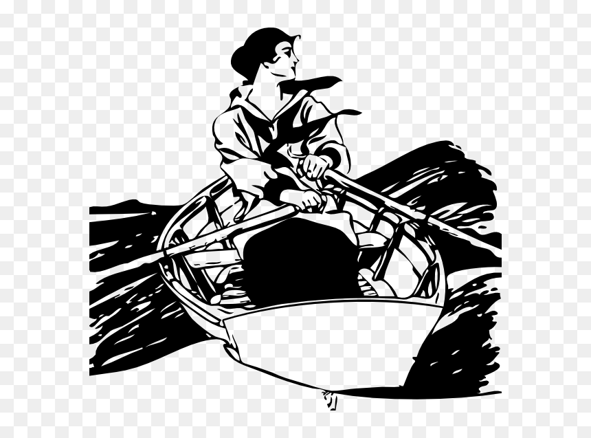 Girl In Rowboat Svg Clip Arts - Woman Rowing A Boat Drawing, HD Png Download - rowboat png