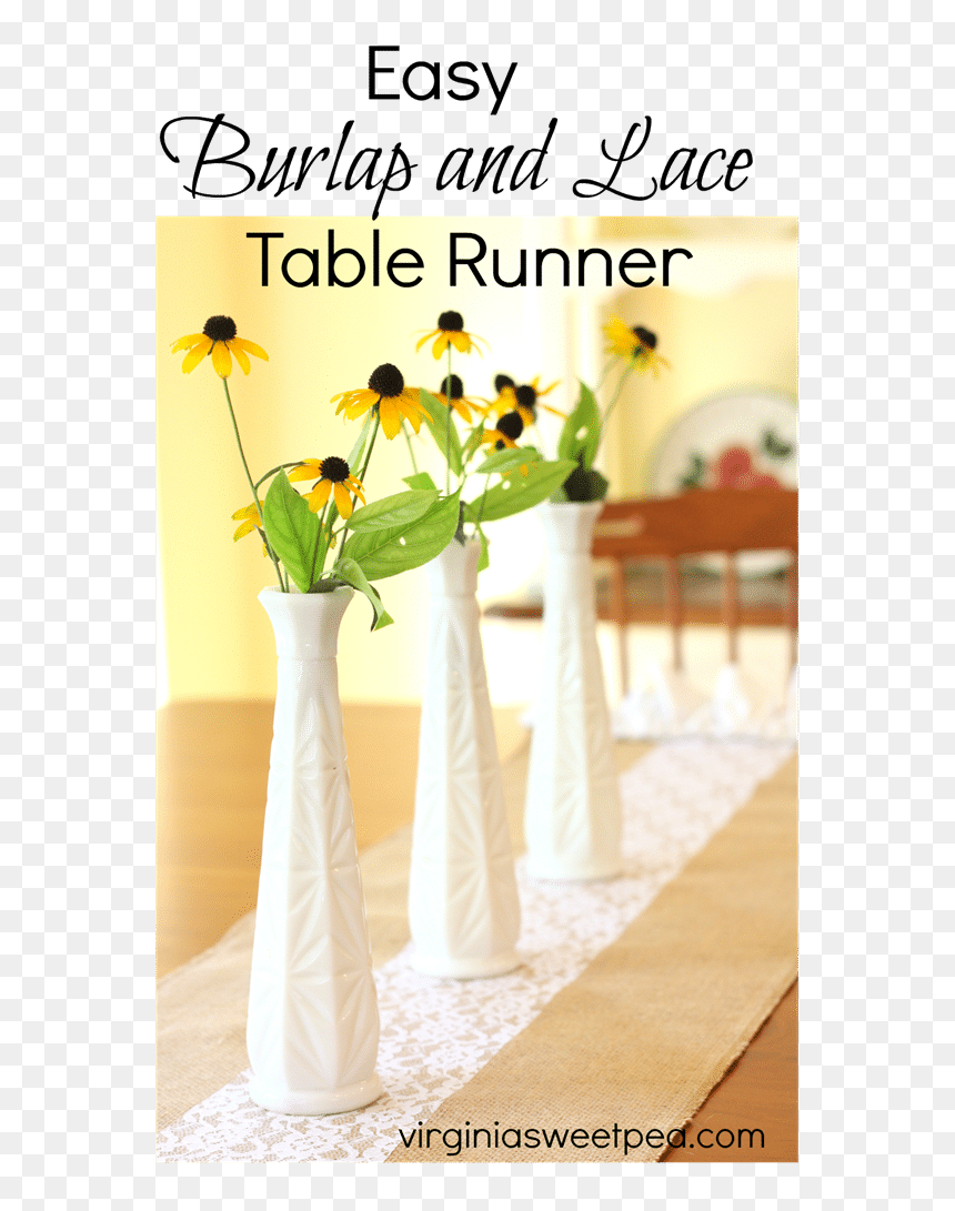 Make An Easy Burlap And Lace Table Runner Embellished - Centrepiece, HD Png Download - burlap banner png