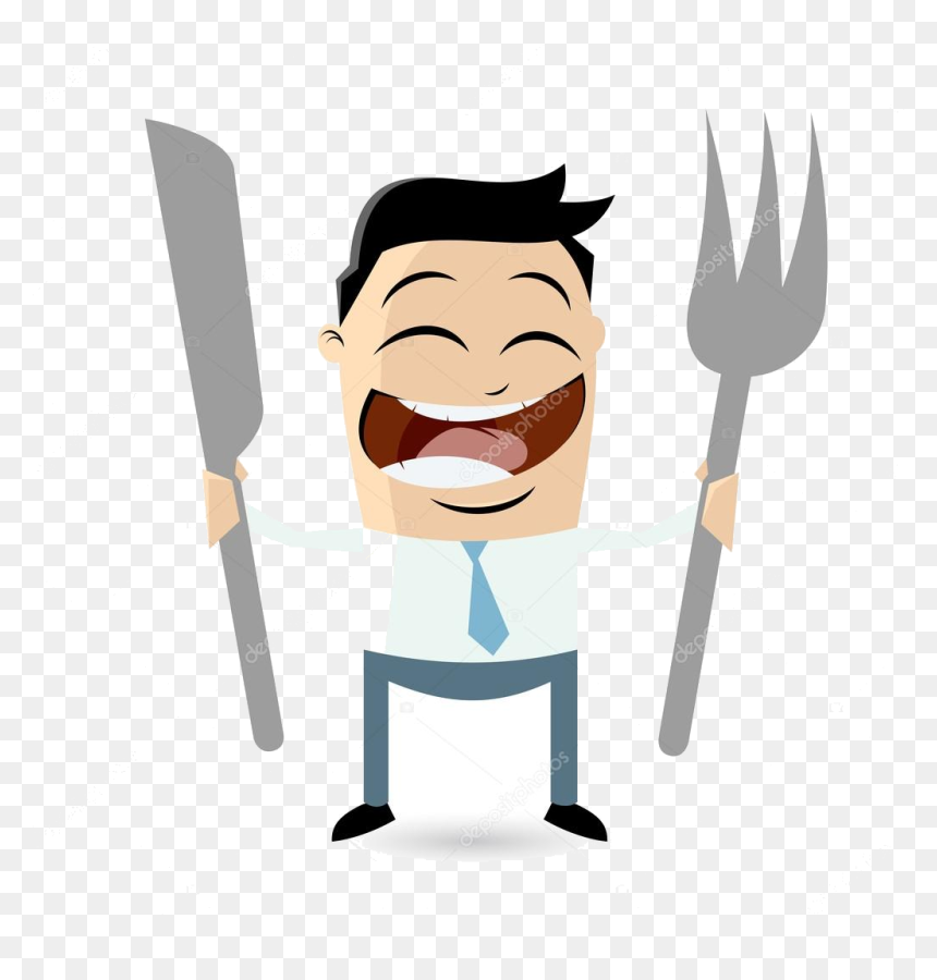 Waiting Clipart Of Man For Food Transparent Png - Man Mustache Cartoon, Png Download - knife transparent png
