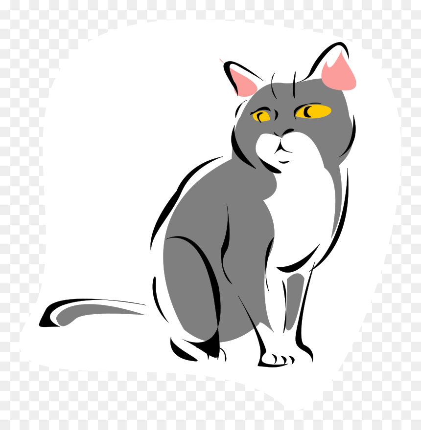 Grey Cat - Grey And White Cat Cartoon, HD Png Download - gray cat png