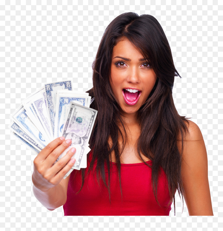 Transparent Woman Holding Money Png - Smiling Girl With Money, Png Download - woman holding money png