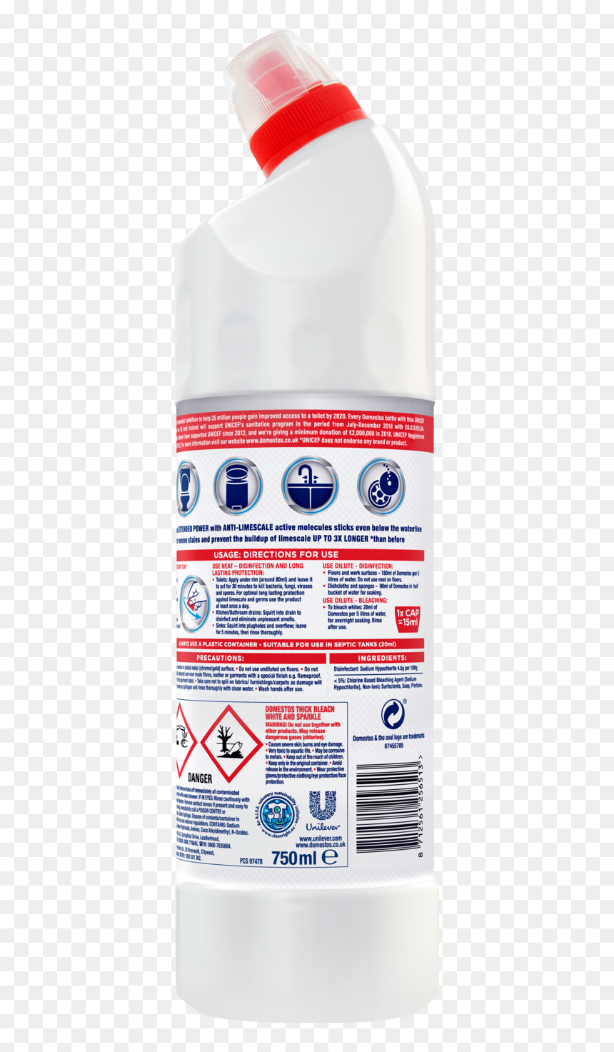 Domestos Ultra White Thick Bleach Domestos Png White - Back Of Domestos Bottle, Transparent Png - sparkly png
