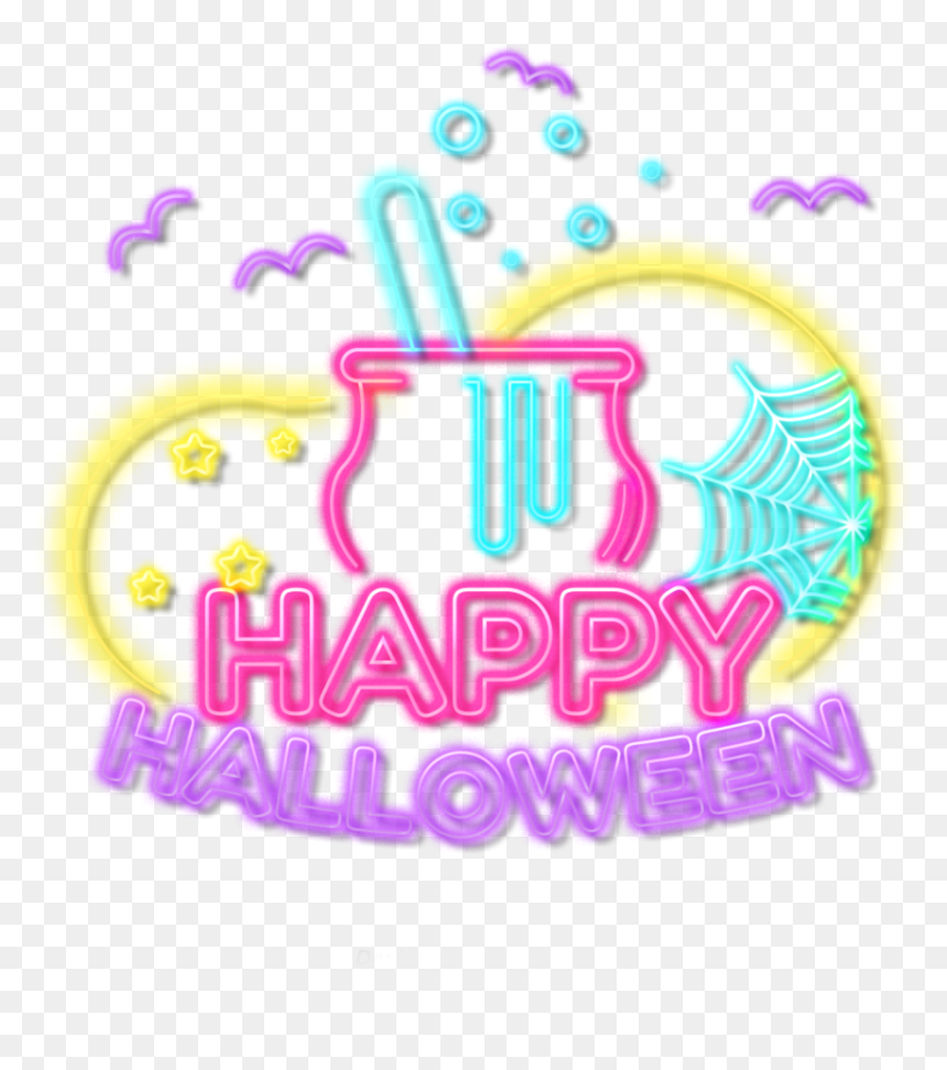 #ftestickers #bats #cauldron #text #happyhalloween, HD Png Download - happy halloween text png