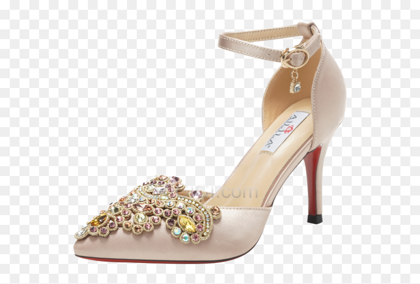 Satin Rhinestones Elegant With Ankle Strap 8 Cm High - Gold Pointed Heels For Brides 5cm, HD Png Download - stilettos png