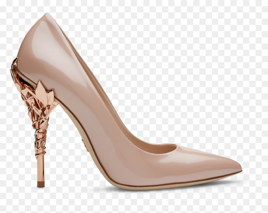 Vintage Pink Patent Leather With Rose Gold Leaves"data - Shoe, HD Png Download - stilettos png