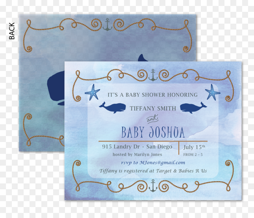 Blue Whale Baby Shower - Wedding Invitation, HD Png Download - baby whale png