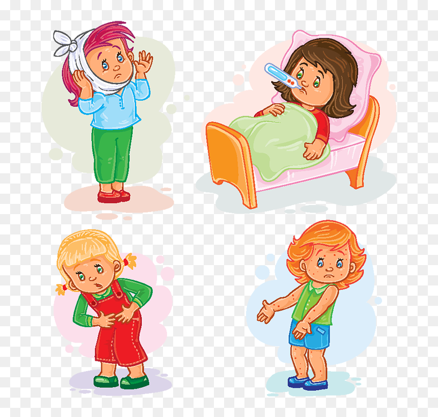 Set Icons Little Girl Sick, Fever, Young, Boy Png And - Sick Cartoon, Transparent Png - young girl png