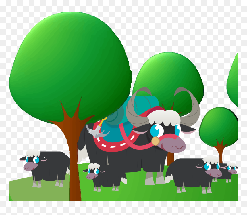 Yak With Herd In Trees - Cartoon, HD Png Download - yak png
