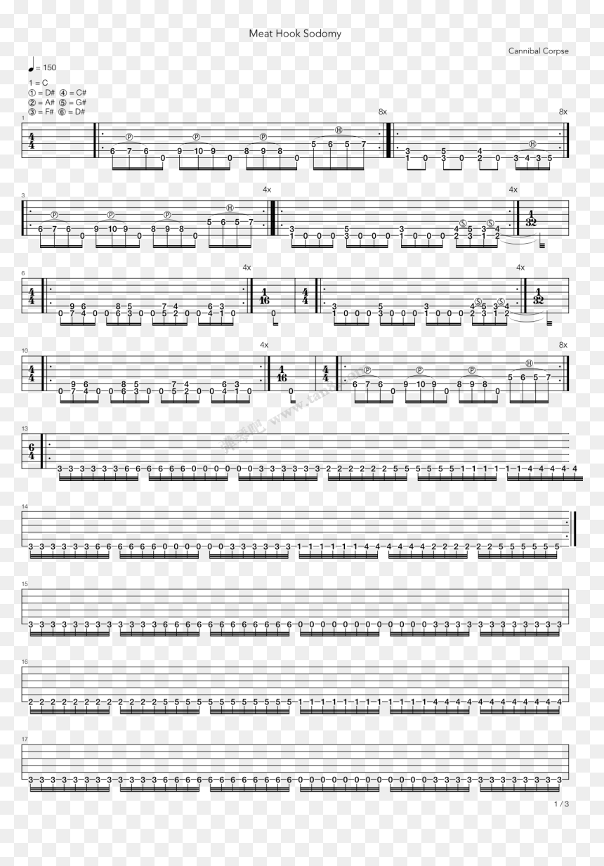 Meat Hook Sodomy 电吉他 第1张图 - Sheet Music, HD Png Download - meat hook png