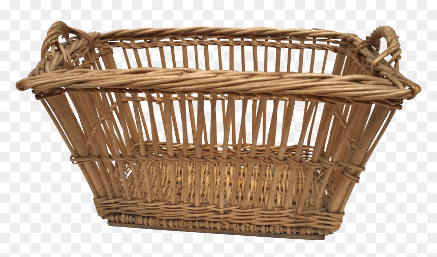 1900s French Woven Wicker Laundry Basket, HD Png Download - wicker basket png
