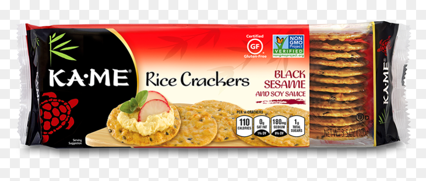 Kame - Rice Crackers - Non Gmo - Gluten Free - - 3 - Kame Black Sesame Rice Crackers, HD Png Download - gmo free png
