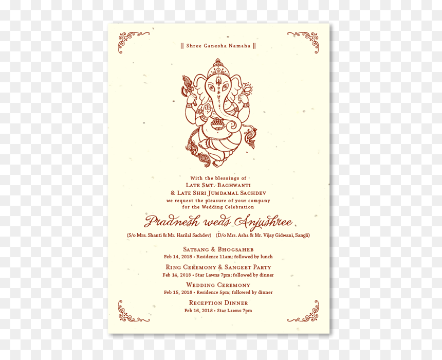 Sample Invitation For Satsang, HD Png Download - ganpati png