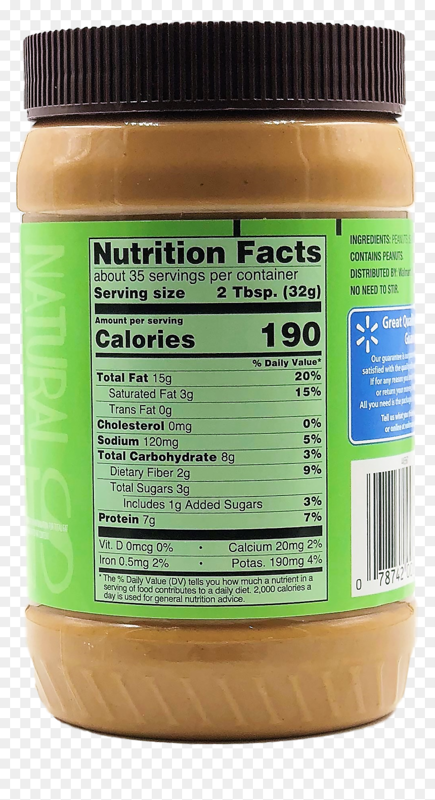 Great Value Natural Creamy Peanut Butter Nutrition, HD Png Download - peanut butter png