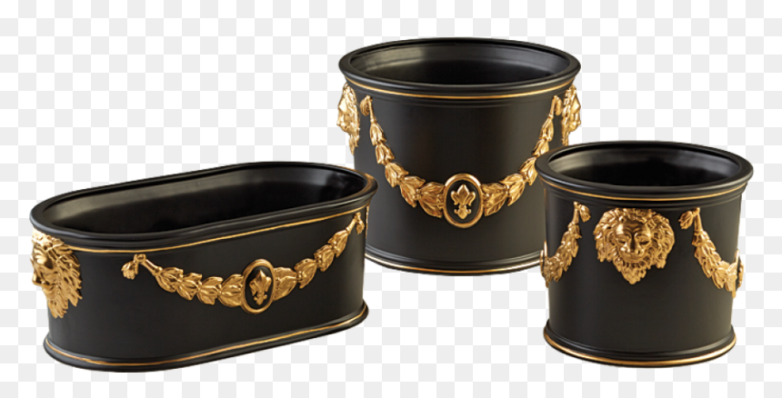 Oval Cachepot Black/gold - Mottahedeh, HD Png Download - gold fleur de lis png